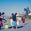 Mickey and Minnie Mouse at Disneyland parking lot, February 20, 1960