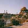 Disneyland Frontierland Cascade Peak under construction and the Mark Twain, 1960