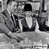 Disneyland Plaza Inn model photo with Walt Disney and Julie Rheim, 1964
