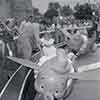 Pat Nixon, Tricia, Richard Nixon, and daughter Julie at Dumbo attraction, August 1955